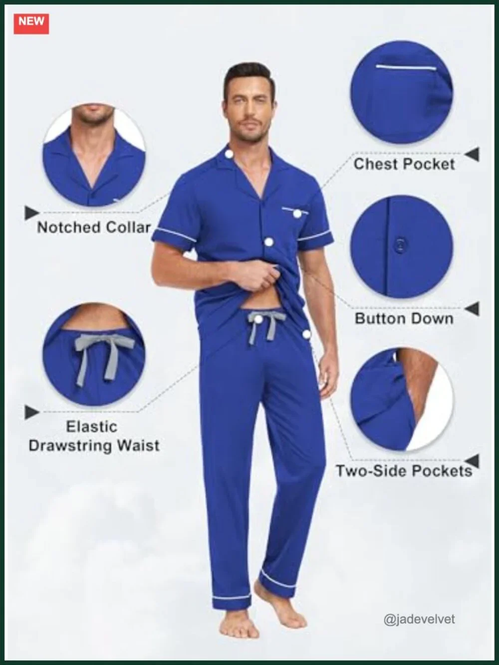Men's 100% Cotton Pajama Set Short Sleeve Button Down with Long Pants